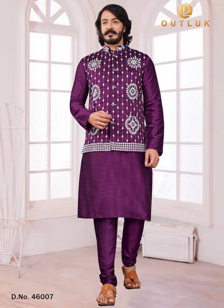 Magenta Colour New Exclusive Festive Wear Kurta Pajama With Jacket Mens Collection 46007